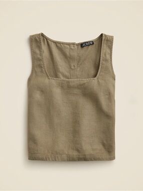 J. Crew Olive Square-Neck Linen Tank
